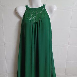 Vanberfia - Women's Sleeveless Lace Loose Casual Mini Dress (GRN)